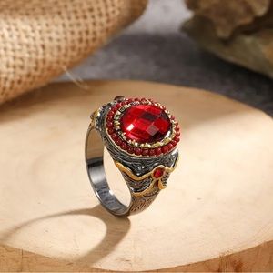 NEW Ottoman Turkish Two Tone Ruby Large Ring